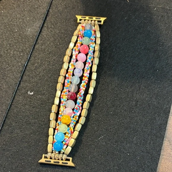 Apple Watch Band Multicolor Beaded Gold Connector Bracelet - Picture 1 of 3